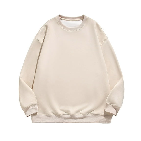 DeHolifer Sweatshirt for Men Suede Solid Color Crewneck Long Sleeve Sweatshirt Tops Loose Fall Winter Pullovers Beige XL
