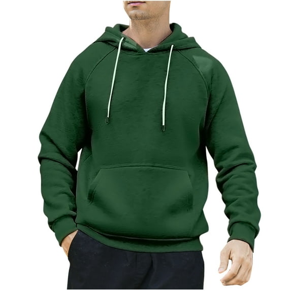 DeHolifer Sweatshirts for Men Solid Color Drawstring Pockets Hoodies Sweatshirts Long Sleeve Pullover Tops Green XL
