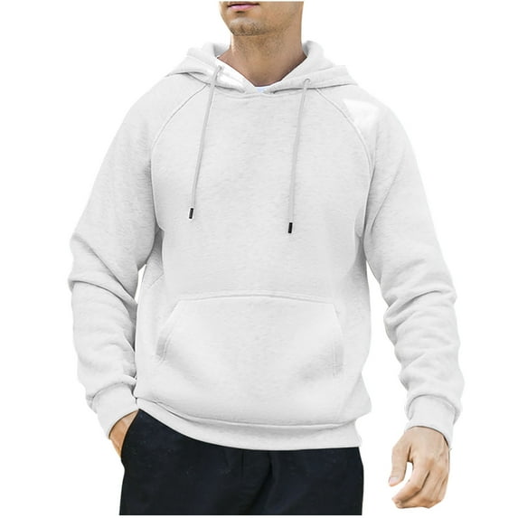 DeHolifer Sweatshirts for Men Solid Color Drawstring Pockets Hoodies Sweatshirts Long Sleeve Pullover Tops White M