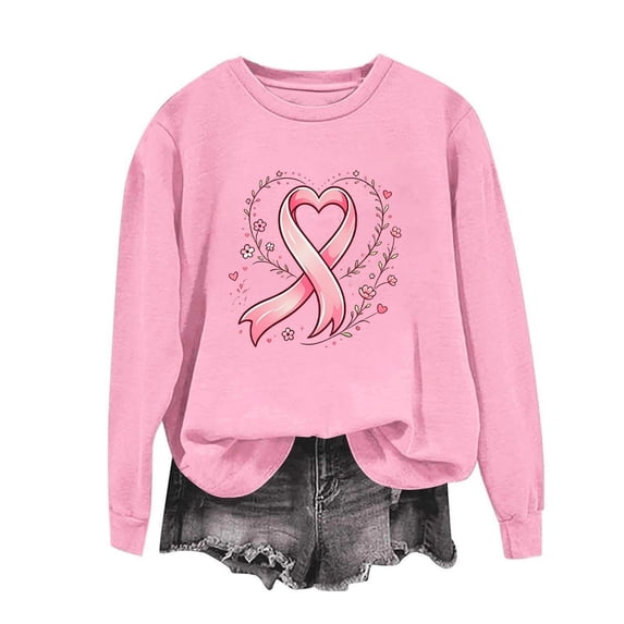 DeHolifer Sweatshirts for Women Breast Cancer Crewneck Soft Fall Winter Trendy Pullover Tops Pink 2XL