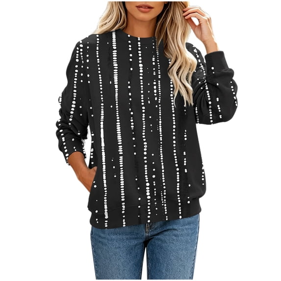 DeHolifer Sweatshirts for Women Casual Printed Crewneck Fall Winter Trendy Pullover Tops Black 2XL