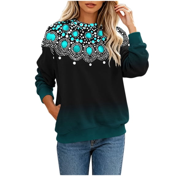 DeHolifer Sweatshirts for Women Casual Printed Crewneck Fall Winter Trendy Pullover Tops Green L