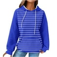 thumbnail image 1 of DeHolifer Sweatshirts for Women Waffle Drawstring Strip Print Long Sleeve Hoodies Sweatshirts with Pocket Blue S, 1 of 6