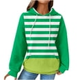 thumbnail image 1 of DeHolifer Sweatshirts for Women Waffle Drawstring Strip Print Long Sleeve Hoodies Sweatshirts with Pocket Green 2XL, 1 of 6