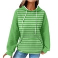 thumbnail image 1 of DeHolifer Sweatshirts for Women Waffle Drawstring Strip Print Long Sleeve Hoodies Sweatshirts with Pocket Green XL, 1 of 6