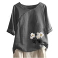 thumbnail image 1 of QQAMB T Shirt for Women Crewneck Daisy Printed Short Sleeve Cotton Linen T Shirt Loose Casual Blouse Tops Gray XL, 1 of 4