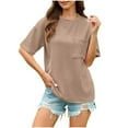 thumbnail image 1 of DeHolifer T Shirt for Women Crewneck Solid Color Short Sleeve Loose Casual T Shirt with Pocket Khaki L, 1 of 7