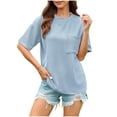 thumbnail image 1 of DeHolifer T Shirt for Women Crewneck Solid Color Short Sleeve Loose Casual T Shirt with Pocket Sky Blue L, 1 of 7