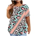 thumbnail image 1 of DeHolifer T Shirt for Women Plus Size Summer Casual Leopard Printed Short Sleeve Crewneck Tee Tops Loose Fashion T Shirt Khaki 5XL, 1 of 3