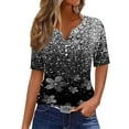 thumbnail image 1 of DeHolifer T Shirt for Women Short Sleeve V Neck Button Floral Printed Loose Casual T Shirt Summer Fashion Tee Tops Black L, 1 of 4