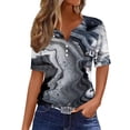 thumbnail image 1 of DeHolifer T Shirt for Women Short Sleeve V Neck Button Marble Printed Loose Casual T Shirt Summer Fashion Tee Tops Black 2XL, 1 of 4