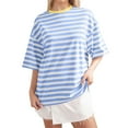 thumbnail image 1 of DeHolifer T Shirt for Women Strip Printed Loose Casual Crewneck Short Sleeve Tee T Shirt Summer Fashion Blouse Tops Blue M, 1 of 4