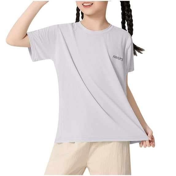 DeHolifer T-Shirts for Girls Crewneck Solid Color Summer Trendy Sports Casual Loose Short Sleeve Tee T-Shirts,11 Years