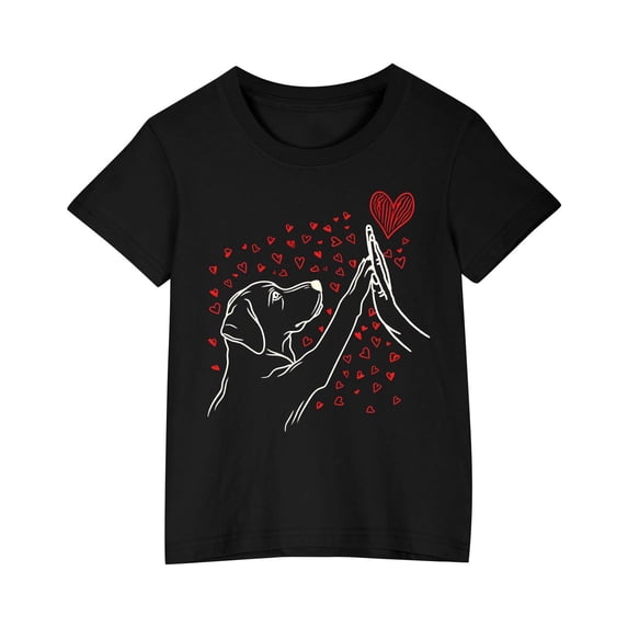 DeHolifer T-Shirts for Girls Cute Graphic Print Blouses Short Sleeve Plus Size Loose Comfy T-Shirt Tops for 5 Years
