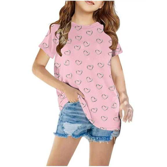 QQAMB T-Shirts for Girls Graphic Floral Printed Crewneck Short Sleeve Summer Trendy Tee Tops 3-12 Years