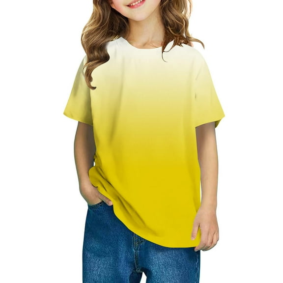 DeHolifer T-Shirts for Kids Gradient Color Casual Summer Crewneck Tee Tops Lightweight Loose Short Sleeve Boys Girls T-Shirts ,13 Years