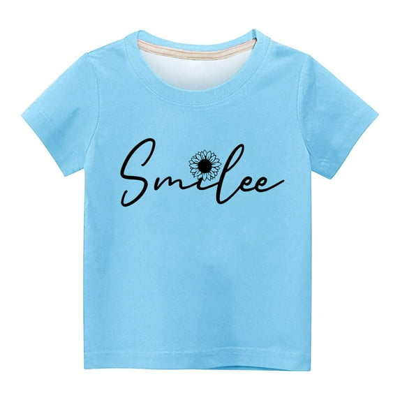 DeHolifer T-Shirts for Kids Smilee Letter Printed Summer Trendy Crewneck Tee Tops Short Sleeve Girl Boys Blouse