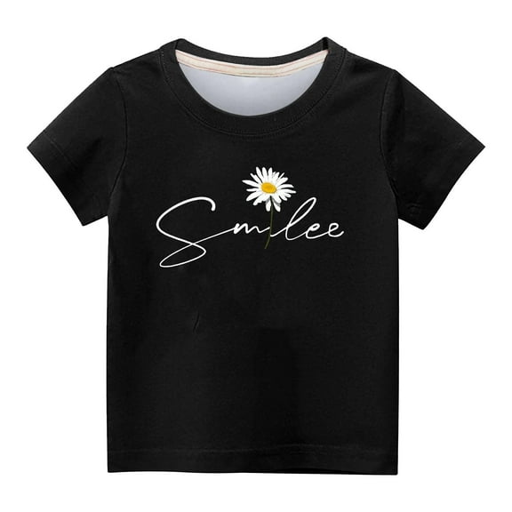 DeHolifer T-Shirts for Kids Smilee Letter Printed Summer Trendy Crewneck Tee Tops Short Sleeve Girl Boys Blouse
