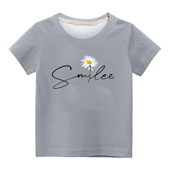 QQAMB T-Shirts for Kids Smilee Letter Printed Summer Trendy Crewneck Tee Tops Short Sleeve Girl Boys Blouse