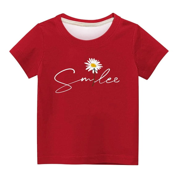 DeHolifer T-Shirts for Kids Smilee Letter Printed Summer Trendy Crewneck Tee Tops Short Sleeve Girl Boys Blouse