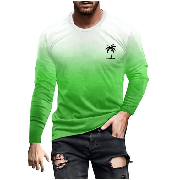 DeHolifer T-Shirts for Men Palm Graphic Print Crewneck Long Sleeve Loose Casual T-Shirts Fall Fashion Blouse Green 2XL