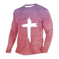 thumbnail image 1 of DeHolifer T-Shirts for Men Plus Size Gradient Color Cross Printed Lightweight Casual Crewneck Loose Long Sleeve Tee T-Shirts Pink 4XL, 1 of 3