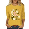 thumbnail image 1 of DeHolifer T-Shirts for Women 3/4 Sleeve Floral Printed Lightweight Summer Trendy Short Sleeve T-Shirts Yellow S, 1 of 4