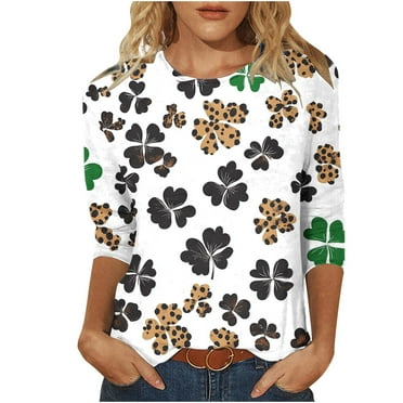 DeHolifer T-Shirts for Women 3/4 Sleeve St. Patrick's Day Clover Graphic Printed Crewneck Long Sleeve Tee Tops Green L