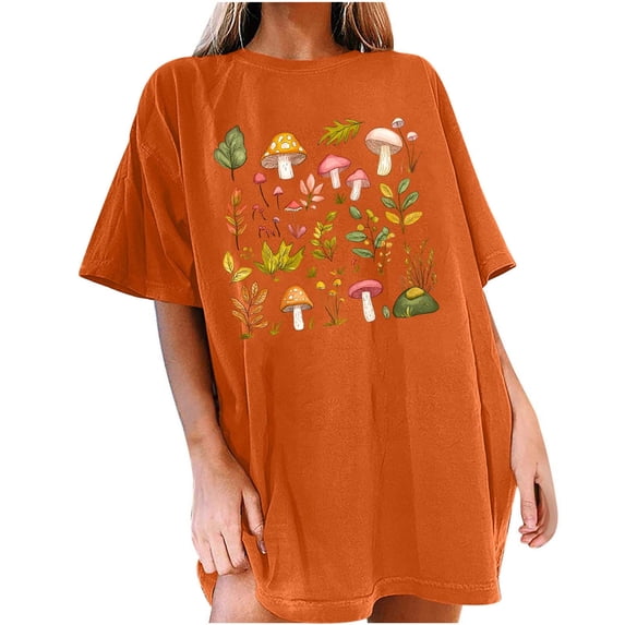 DeHolifer T-Shirts for Women Oversized Vintage Floral T-Shirts Graphic Tees Summer Casual Loose Beach Tops Orange 2XL