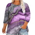 thumbnail image 1 of QQAMB T-Shirts for Women Plus Size 3/4 Sleeve Floral Printed Crewneck Summer Trendy Loose Blouse T-Shirts Purple 4XL, 1 of 5