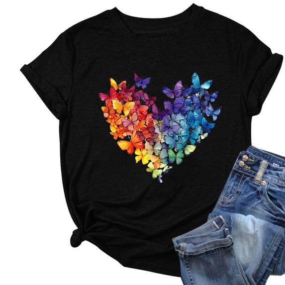 DeHolifer T-Shirts for Women Plus Size Cute Graphic Printed Summer Trendy Crewneck Short Sleeve Tee Tops Army Green L