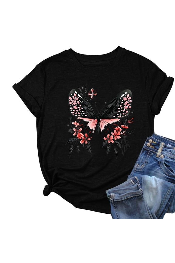 DeHolifer T-Shirts for Women Plus Size Daisy Graphic Printed Summer Trendy Crewneck Short Sleeve Tee Tops Black 3XL