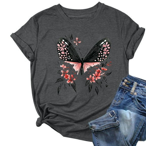 QQAMB T-Shirts for Women Plus Size Daisy Graphic Printed Summer Trendy Crewneck Short Sleeve Tee Tops Gray 3XL