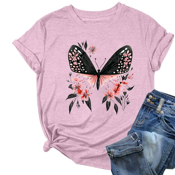 DeHolifer T-Shirts for Women Plus Size Daisy Graphic Printed Summer Trendy Crewneck Short Sleeve Tee Tops Pink 3XL