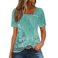 thumbnail image 1 of QQAMB T-Shirts for Women Plus Size Suqare Neck Floral Printed Casual Summer Loose Short Sleeve Blouse Shirts Light Blue M, 1 of 4