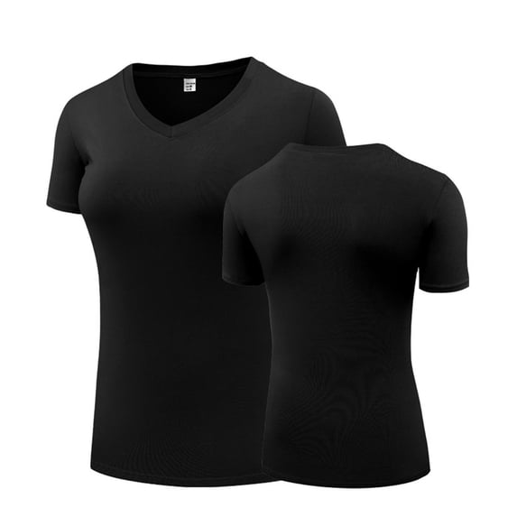 DeHolifer T-Shirts for Women Plus Size V-Neck Solid Color Sports Fitness Casual Tee Tops Black 3XL