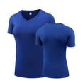 thumbnail image 1 of DeHolifer T-Shirts for Women Plus Size V-Neck Solid Color Sports Fitness Casual Tee Tops Blue M, 1 of 4