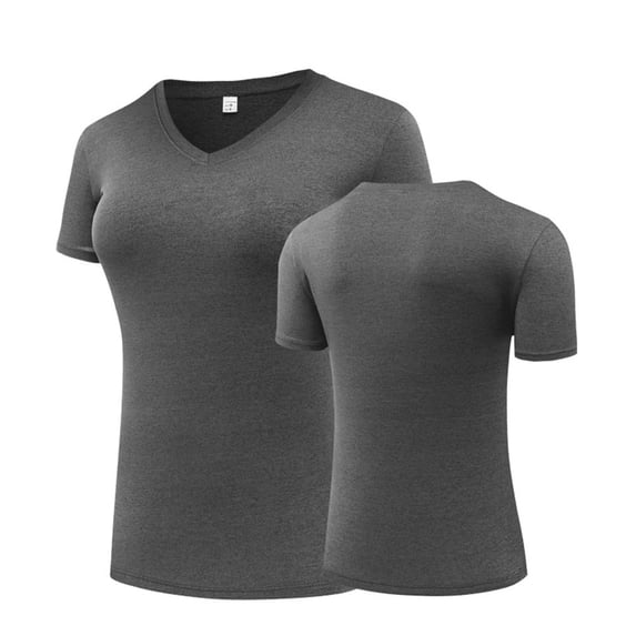 DeHolifer T-Shirts for Women Plus Size V-Neck Solid Color Sports Fitness Casual Tee Tops Dark Gray M