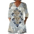 thumbnail image 1 of DeHolifer T-Shirts for Women V-Neck 3/4 Sleeve Floral Printed Loose Retro Tunic Tops Summer Trendy T-Shirts Multicolor 2XL, 1 of 5