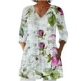 thumbnail image 1 of DeHolifer T-Shirts for Women V-Neck 3/4 Sleeve Floral Printed Loose Retro Tunic Tops Summer Trendy T-Shirts Multicolor M, 1 of 5
