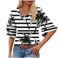 thumbnail image 1 of DeHolifer T-Shirts for Women V-Neck Camouflage Printed Ruffle Short Sleeve Summer Trendy Beach Lightweight Casual Tops White S, 1 of 7
