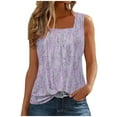 thumbnail image 1 of QQAMB Tank Top for Women Floral Square Neck Sleeveless Tank Top Summer Loose Fashion Blouse Purple L, 1 of 5