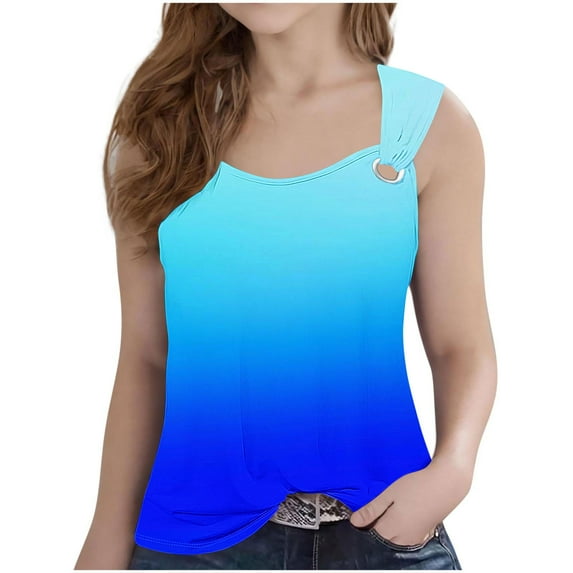 QQAMB Tank Tops for Girls Summer Lightweight Gradient Color Crewneck Sleeveless Casual Vocation Beach Tank Tops,Blue,11-12Years