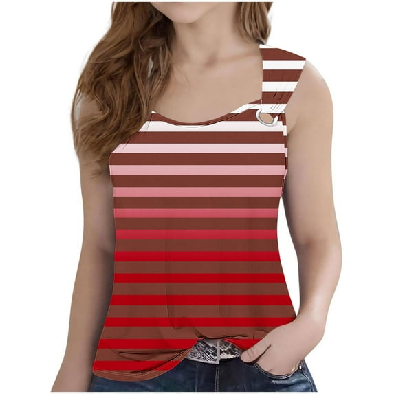 QQAMB Tank Tops for Girls Summer Lightweight Strip Printed Crewneck Sleeveless Casual Vocation Beach Tank Tops,Red,11-12Years