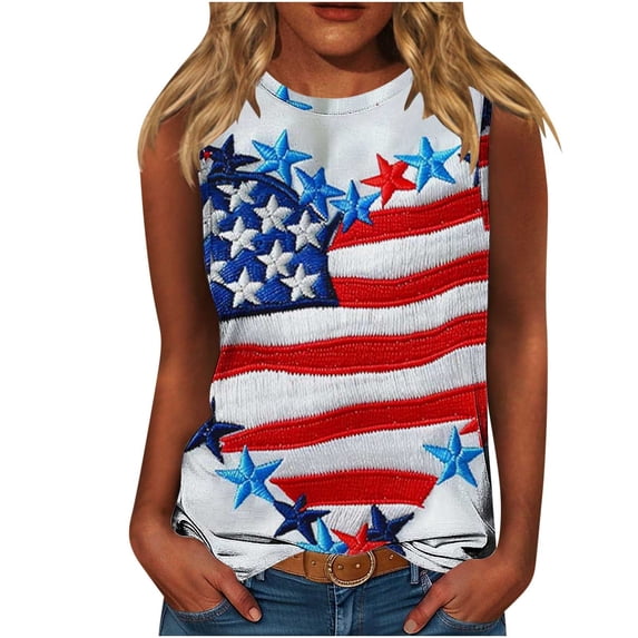 DeHolifer Tank Tops for Women Plus Size Independence Day Pritned Crewneck Sleeveless Summer Lightweight Loose Tank Tops Multicolor 3XL