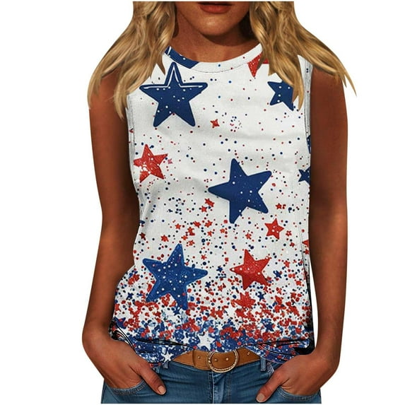 DeHolifer Tank Tops for Women Plus Size Independence Day Pritned Crewneck Sleeveless Summer Lightweight Loose Tank Tops Multicolor 4XL