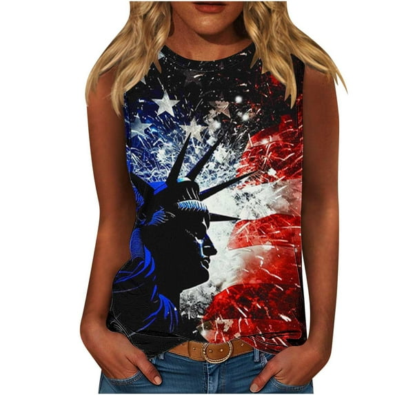 DeHolifer Tank Tops for Women Plus Size Independence Day Pritned Crewneck Sleeveless Summer Lightweight Loose Tank Tops Multicolor L