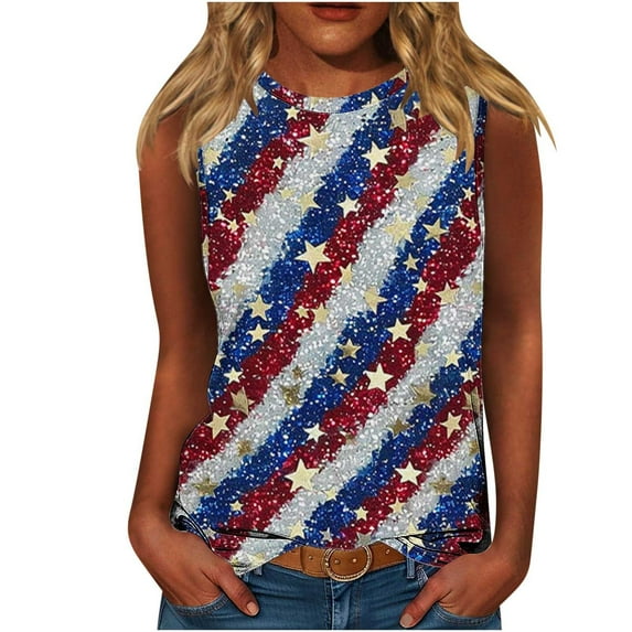 DeHolifer Tank Tops for Women Plus Size Independence Day Pritned Crewneck Sleeveless Summer Lightweight Loose Tank Tops Multicolor S