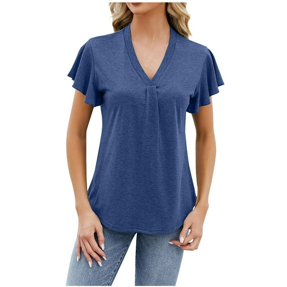 DeHolifer Tank Tops for Women Sleeveless V-Neck Solid Color Tank Tops Loose Casual Fashion Blouse Navy S