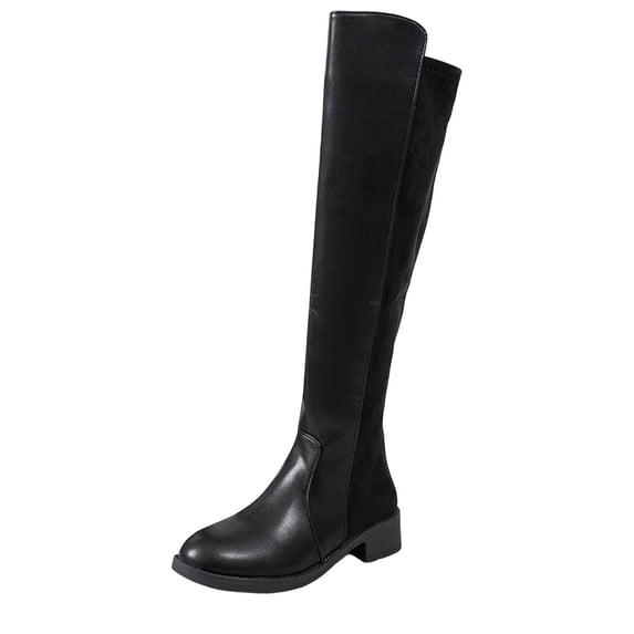 DeHolifer Thigh High Over The Knee Boots for Women Low Heel Fall Winter Stretch Suede Long Round Toe Boots